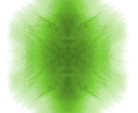 Green ink forming patterns resembling Rorschach Test ink blots.の写真素材