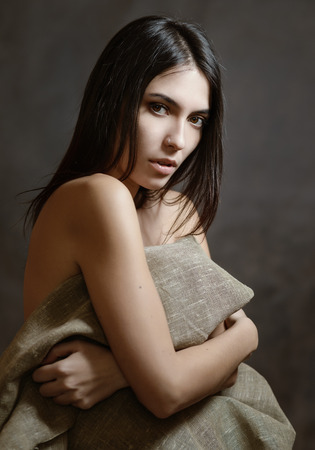 Portrait of beautiful sensual woman, close-up. Studio shot.の写真素材