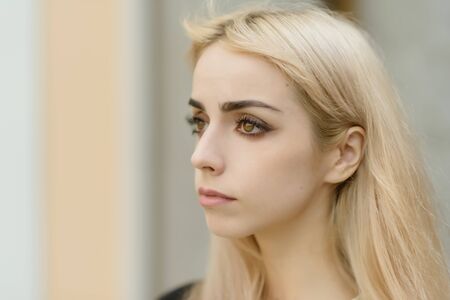 Portrait of a beautiful blonde woman.の写真素材