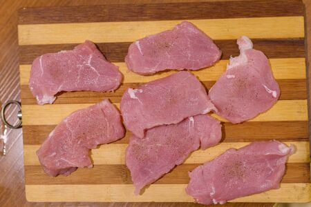 Close-up fresh natural red meat. Selective focus with shallow depth of field.の写真素材