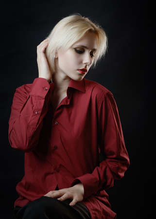 Portrait of a beautiful young woman with blue eyes.の写真素材