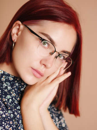 Portrait of a beautiful young woman. Selective focus.の写真素材
