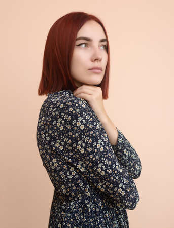 Portrait of a beautiful young woman. Selective focus.の写真素材