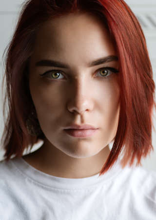 Portrait of a beautiful young woman. Selective focus.の写真素材