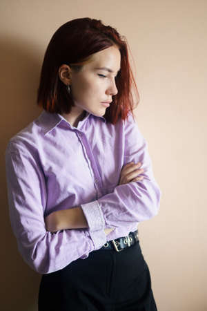 Portrait of a beautiful young woman. Selective focus.の写真素材