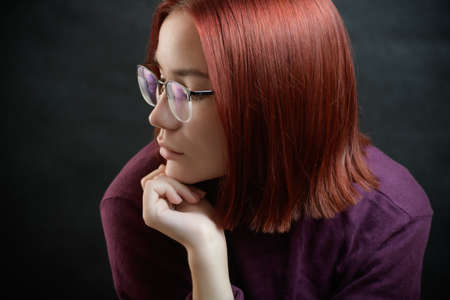 Portrait of a beautiful young woman. Selective focus.の写真素材