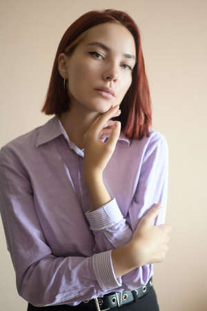 Portrait of a beautiful young woman. Selective focus.の写真素材