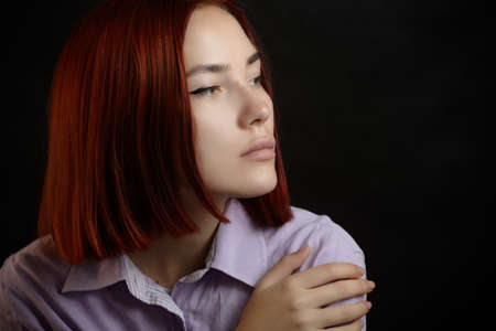 Portrait of a beautiful young woman. Selective focus.の写真素材