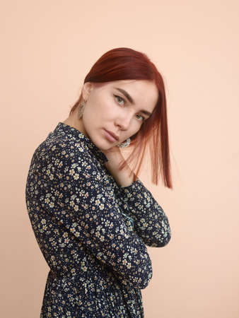 Portrait of a beautiful young woman. Selective focus.の写真素材