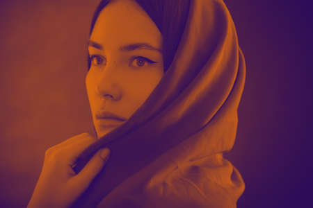 Portrait of young woman - duo tone effect.の写真素材