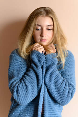Portrait of beautiful sensual woman with blue eyes. Studio shot.