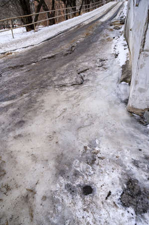 Ice and snow on the road.の写真素材