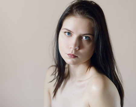 Portrait of beautiful young woman. Selective soft focus.の写真素材