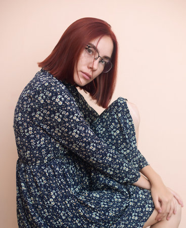 Portrait of a beautiful young woman. Selective focus.の写真素材