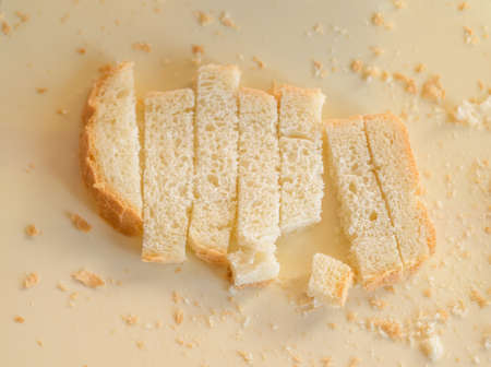 Cubes of sliced bread. Home made croutons.の写真素材