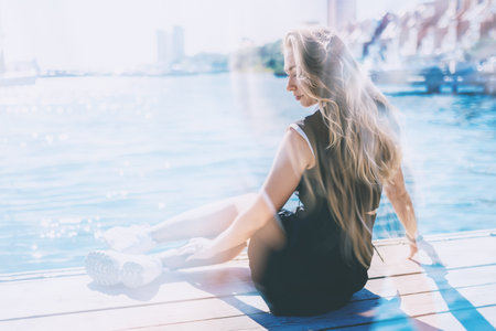 Double exposure of young woman. Abstract portrait.の写真素材