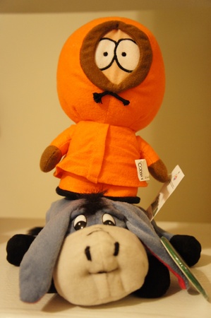 Kenny McCormick from South Park riding on Eeyore from Winnie the Poohのeditorial素材