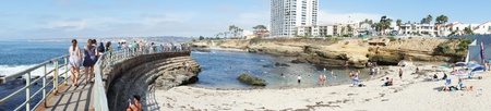 Panoramic view of La Jolla Cove beach in San Diego, California with blue sky のeditorial素材