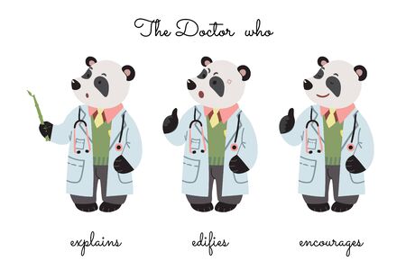 A doctor Mr Panda that explains, censures, and encourages. Vector.のイラスト素材