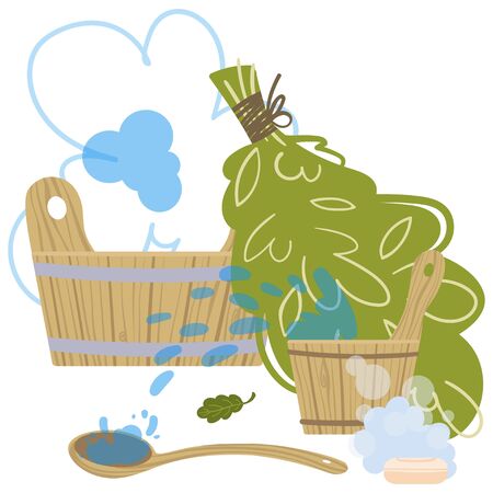 Picture with attributes and details for sauna bath. Vector.のイラスト素材