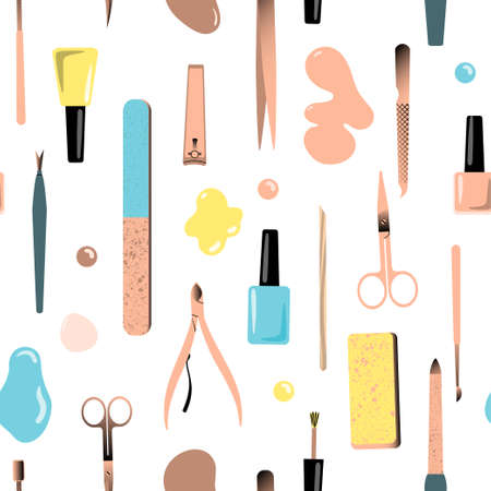 Seamless pattern with accessories for manicure. Vector illustration.の写真素材