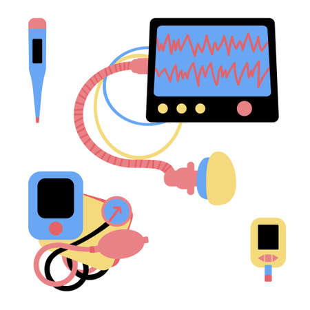 Devices in medicine and diagnostics. Medicine concept clipatrs. A set of objects for medical...