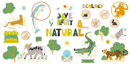 A set of clipart on the theme of an animal protection. Vector.のイラスト素材