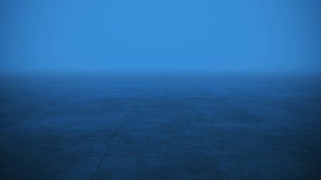 Empty concrete floor with mist or fog with blue environment