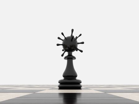 Coronavirus covid 19 chess pawn and virus concept - 3d renderingの写真素材