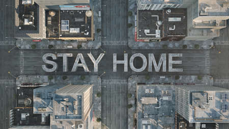 Empty city, streets during Corona Virus quarantine. 2019-ncov, Stay at home concept. Full CGI, 3d rendering.のeditorial素材