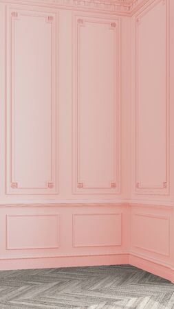 Empty, bright coral colored wall with wall decoration. 3d rendering.の写真素材