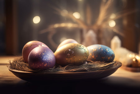Easter eggs in the nest. spring holiday. Concept of Easter eggs.の素材