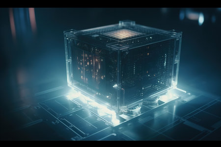 Quantum computer with electrical circuits in the laboratory, closeupの素材