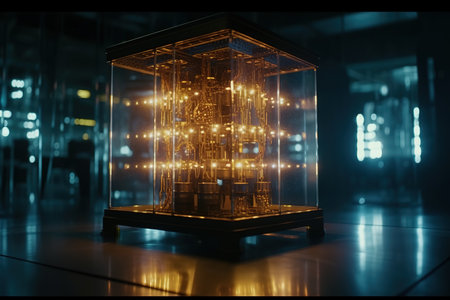 Quantum computer with electrical circuits in the laboratory, closeupの素材