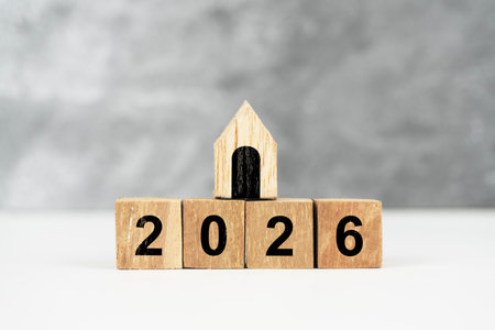 Real Estate Investment Forecast House Icon with 2026 Dateの写真素材