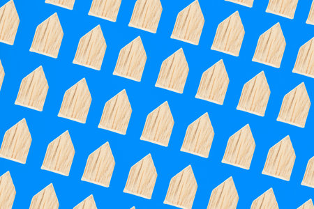 pattern Wooden house shaped tags on blue backgroundの写真素材