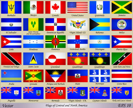 Flags of Central and North America with Names of Countriesのイラスト素材
