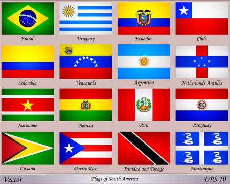 Flags of South America with names of countriesのイラスト素材