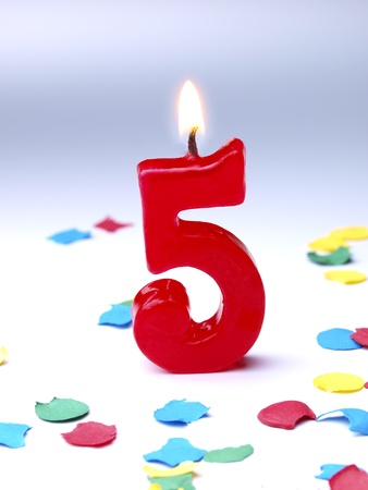 Birthday candle showing 5の写真素材