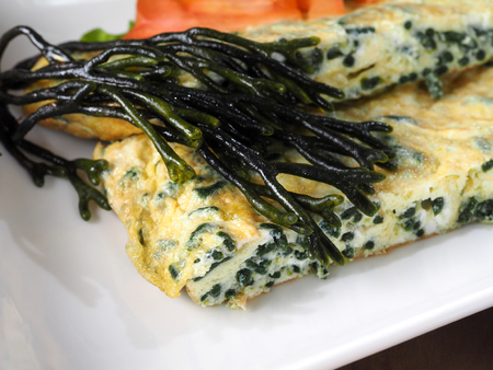 Codium â Velvet horn â Spongeweed cooked in Omelette.  Edible green seaweed in the family Codiaceae. Binomial name: Codium tomentosum. There are about 50 species worldwide.の写真素材