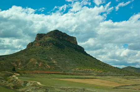 there are many gardens and farmlands on the mountainsides of pyrenees, spainの写真素材