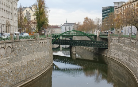 Interesting architectural construction of different bridges in Vienna, Austriaの写真素材