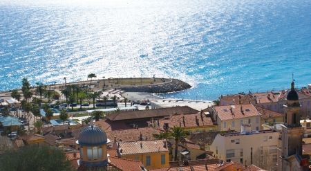 beautiful view from the hill on menton sea promenade, provence-alpes-cÃ´te dの写真素材