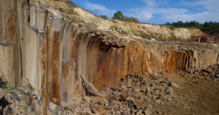 Big basalt quarry basalt columns in Ukraine