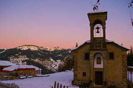 Orthodoxy church in the mountines in winter, Metsovo Greeceの写真素材
