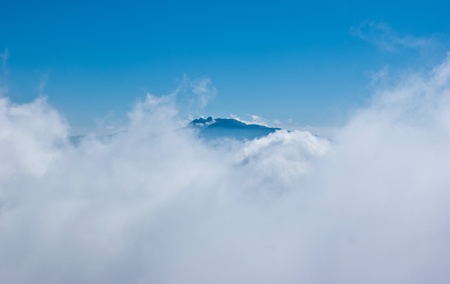 sometimes it's possible to walk in white clouds, being on the mountain top, Mount Vesuvius, Italyの写真素材