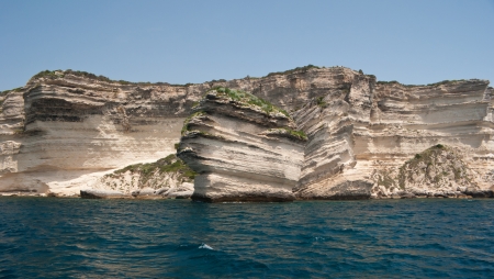 the varied landscape of Corsica island is very scenic, such as these white sandstone rocks of Bonifacioの写真素材