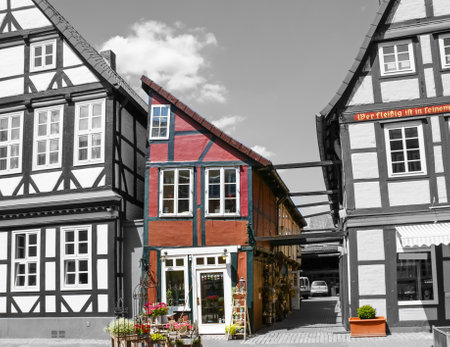 some old half-timbered houses are very strange and interestingのeditorial素材