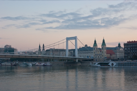 The morning sky over Danube river and Elisabeth Bridge, Budapest, Hungary.の写真素材