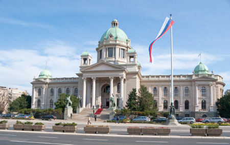 BELGRADE, SERBIA - OCTOBER 7, 2013 - The House of the National Assembly of Serbia is located on Nikola Pasic Square, on October 7, 2013 in Belgrade.のeditorial素材